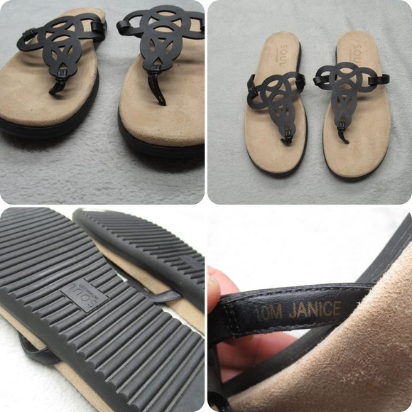 Soul Naturalizer Sandals Womens 10 M Black Janice Thong‎ Comfort Flats Lace - Picture 1 of 13